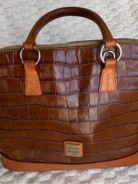 Dooney & Bourke Brown Croc Embossed Leather Dome Satchel Gold Hardware